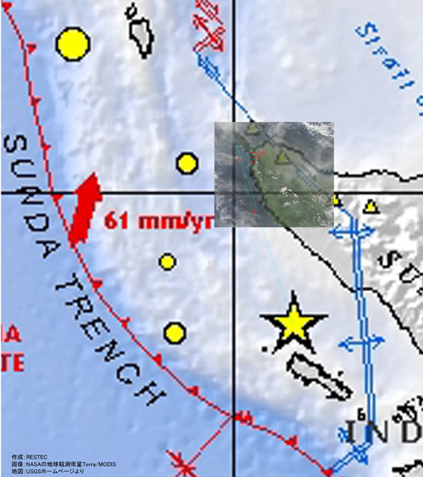 USGSの地震情報図に画像1を重ねたもの