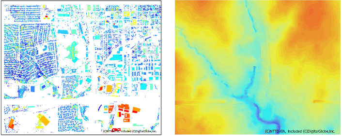 Left: DHM (Digital Height Model） Right: DTM(Digital Terrain Model)